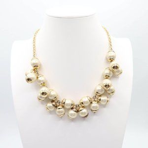 J CREW Goldtone Faux Pearl Cluster Chain Statement Necklace